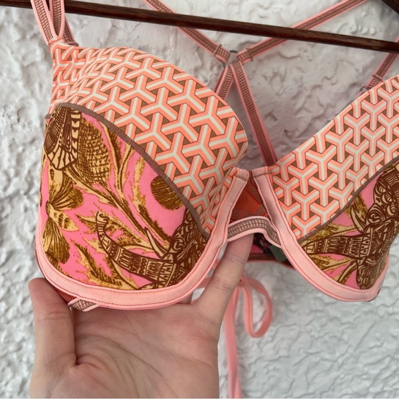Maaji Swim Women’s Push Up Elephant Print Bikini Strappy Top Size Large Pink - Picture 3 of 10